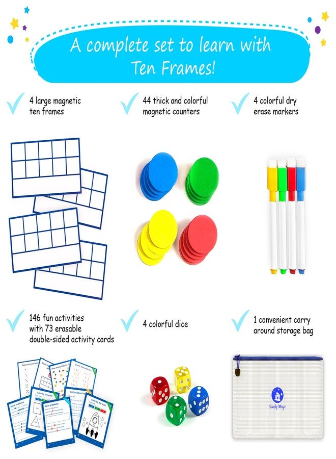 Simply magic 130 PCS Jumbo Magnetic Ten Frame Set, Ten Frames Class Set, Math Manipulatives for Kindergarten, PreK, Preschool, Math Counters, Games for Kids, Magnetic Counters, Teacher and Homeschool Supplies - Image 4